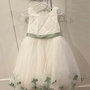 White and Sage Green Sleeveless Flower Girl Dress